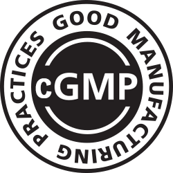 GMP certified production sign and workers in clean facility