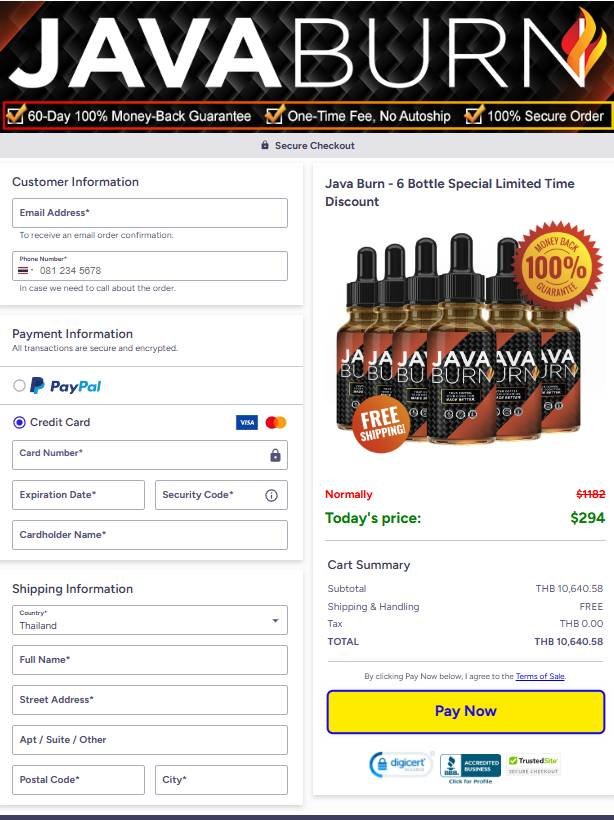 Order summary and receipt on official Java Burn checkout